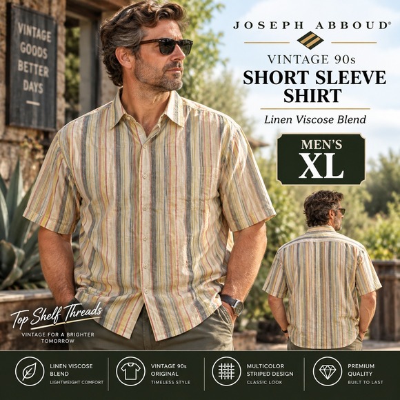 Joseph Abboud Other - VTG 90s Joseph Abboud Men XL Linen Viscose Striped Short Sleeve Shirt Hong Kong